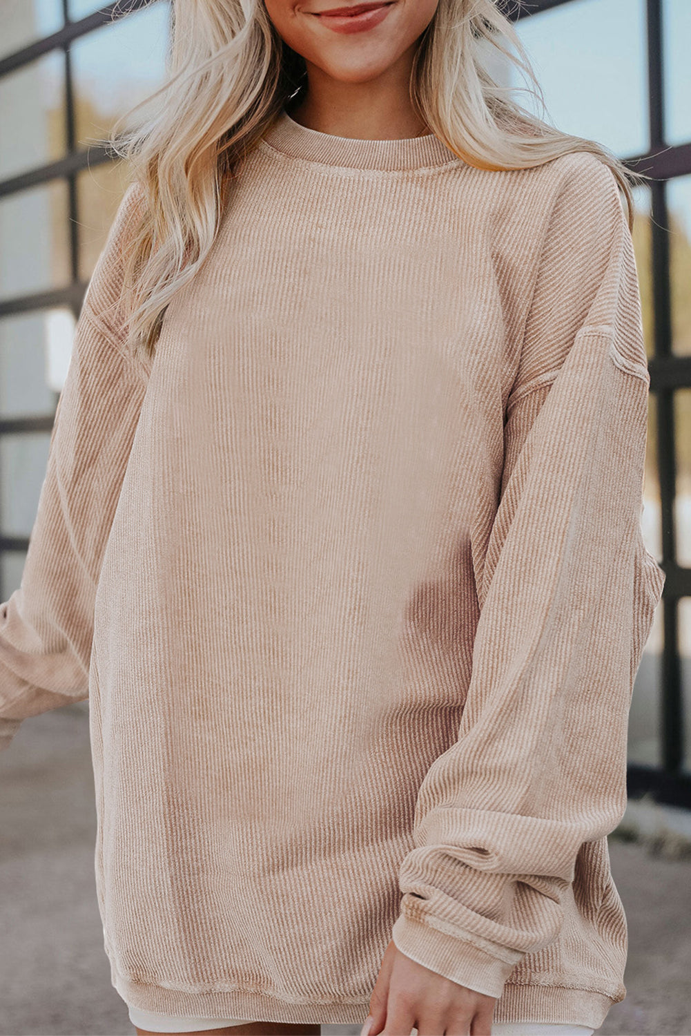Grass Green Ribbed Corded Oversized Sweatshirt