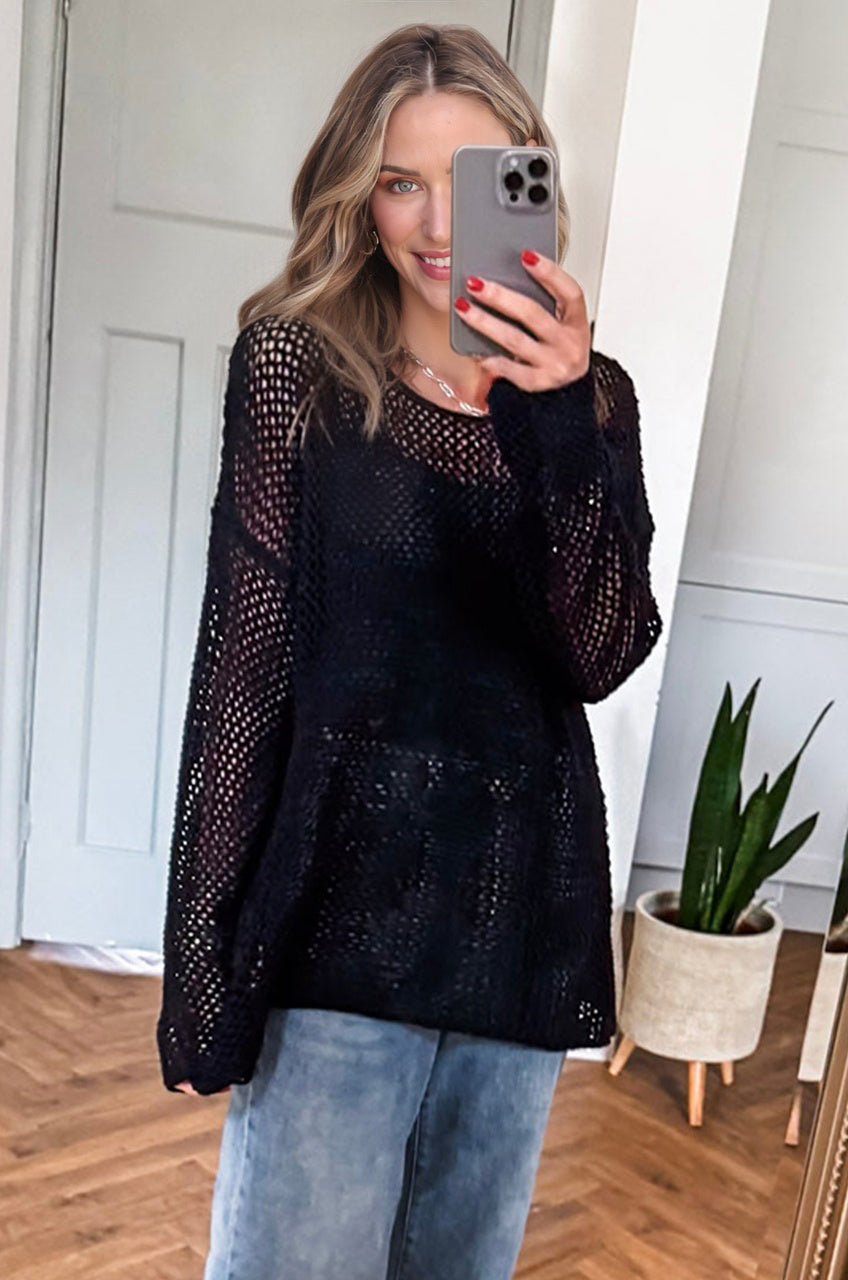 Coral Crochet Hollow-out Jumper Top Sweater