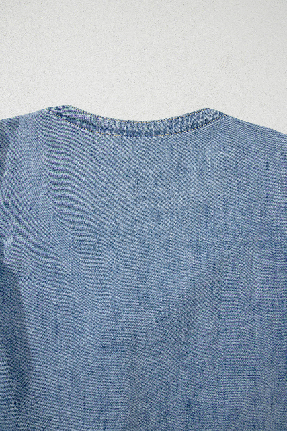 Dusk Blue Tied Front Long Puff Sleeve Denim Top