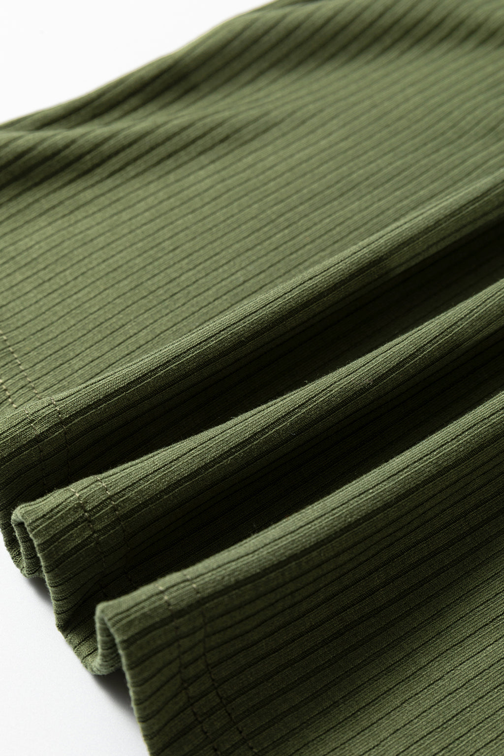 Blackish Green Solid Color Ribbed Ruffled Short Sleeve T Shirt