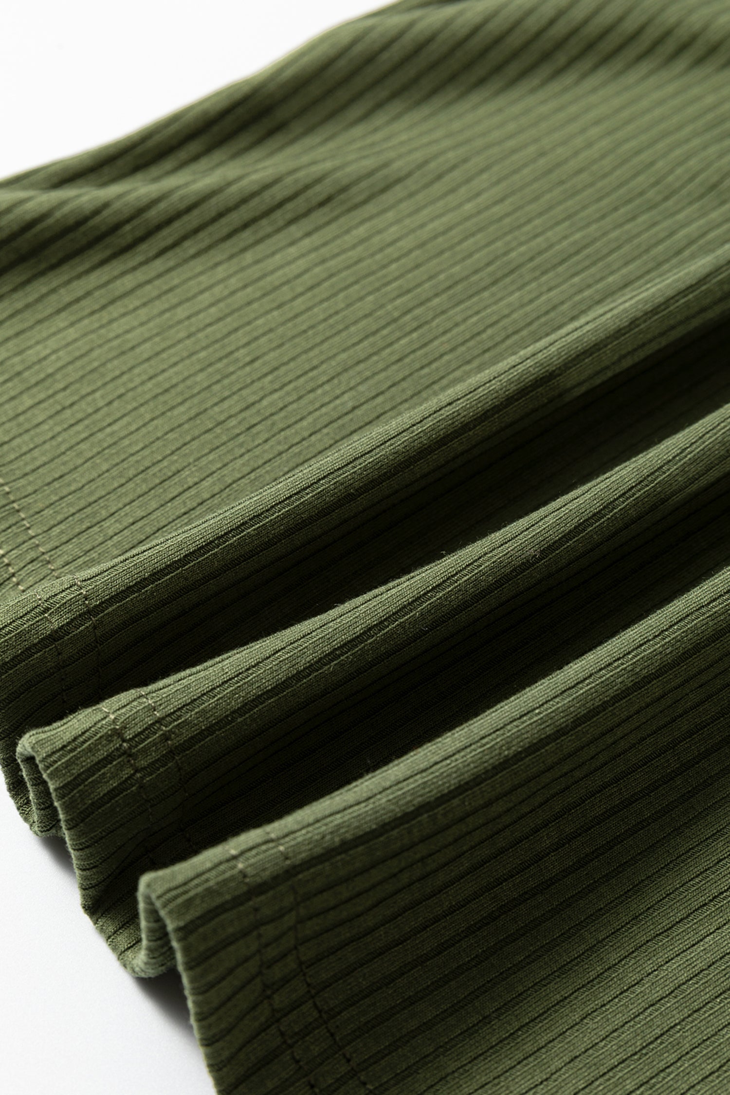 Blackish Green Solid Color Ribbed Ruffled Short Sleeve T Shirt