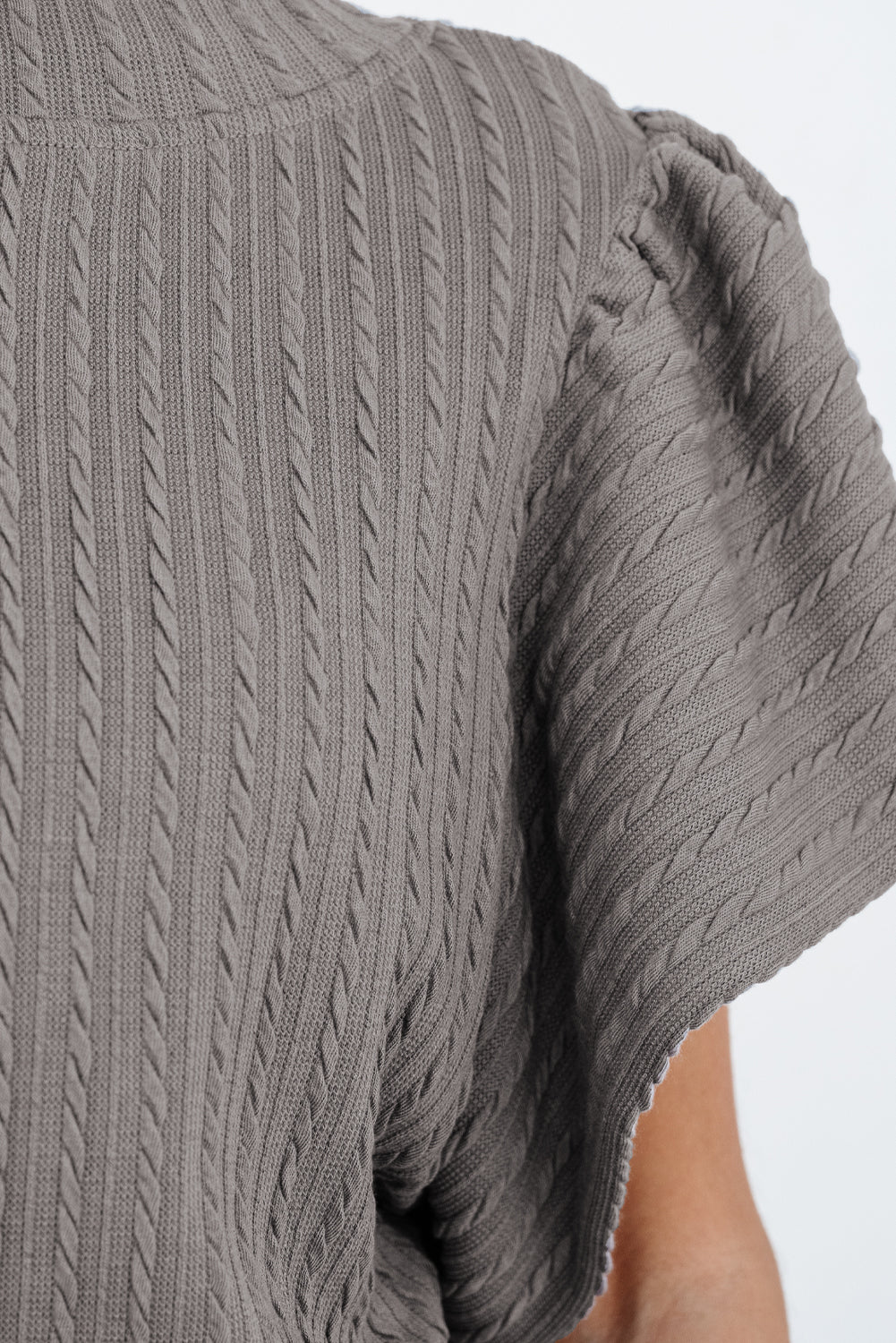 Moonlight Jade Solid Color Textured Flutter Sleeve Top