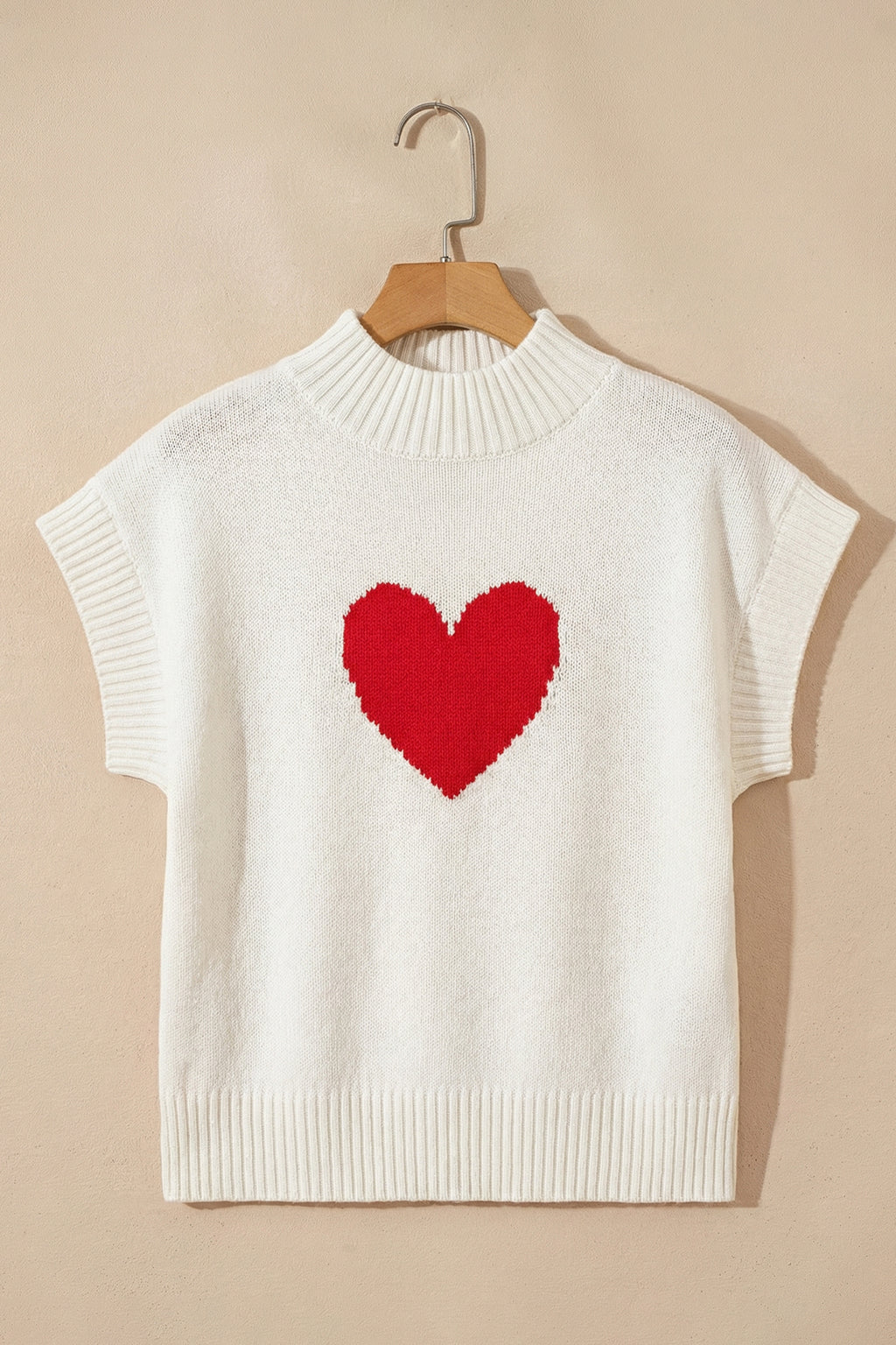 Pink Valentine Heart Graphic Cropped Short Sleeve Sweater