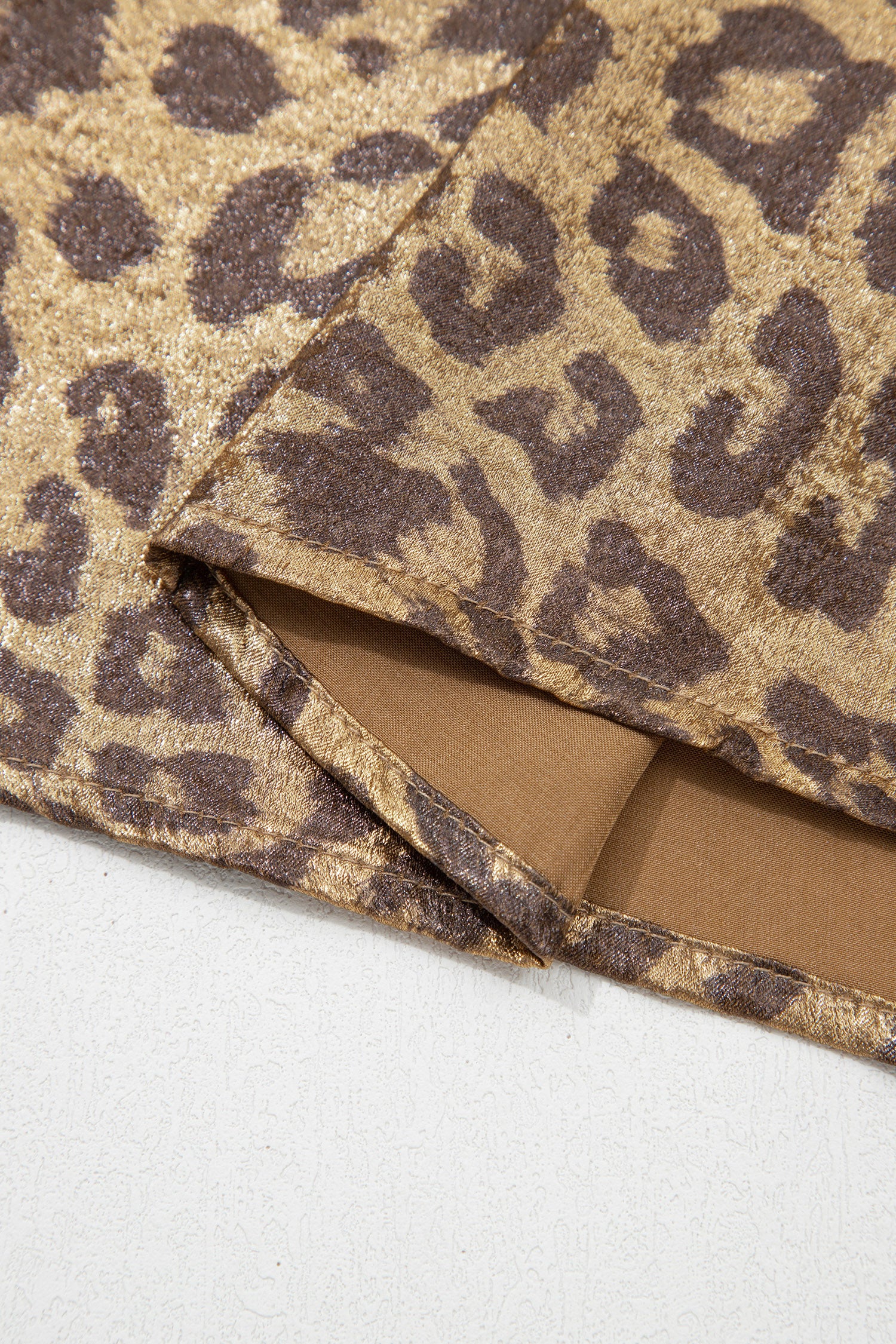 Gold  Half Sleeve Metallic Leopard Print Blouse
