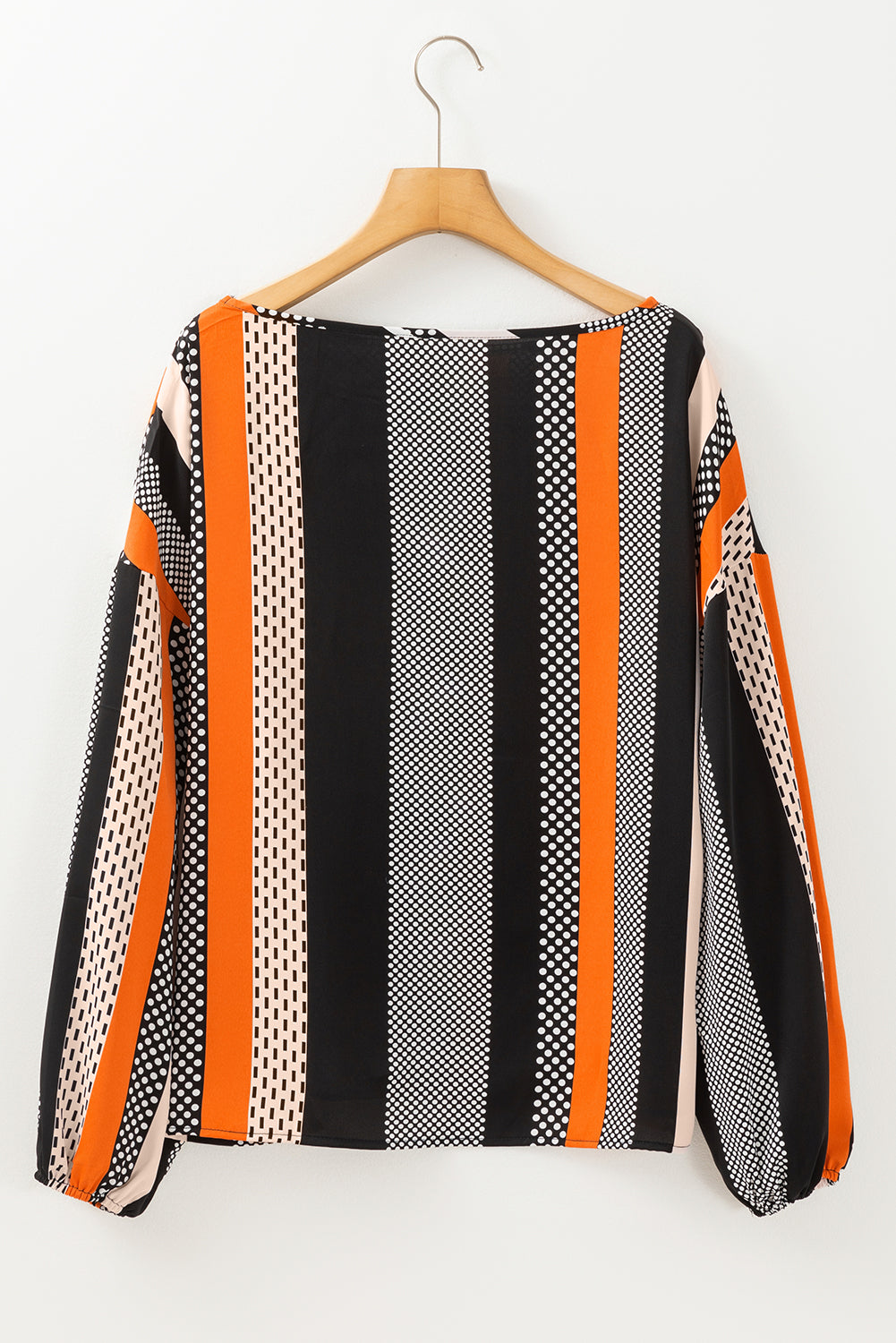 Black Striped Polka Dot Print Ruffled Hem V Neck Mini Dress