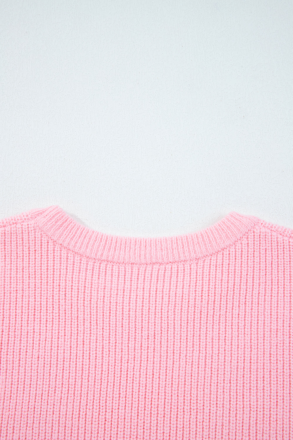 Pink Merry Candy Cane Puffy Knit Crew Neck Sweater