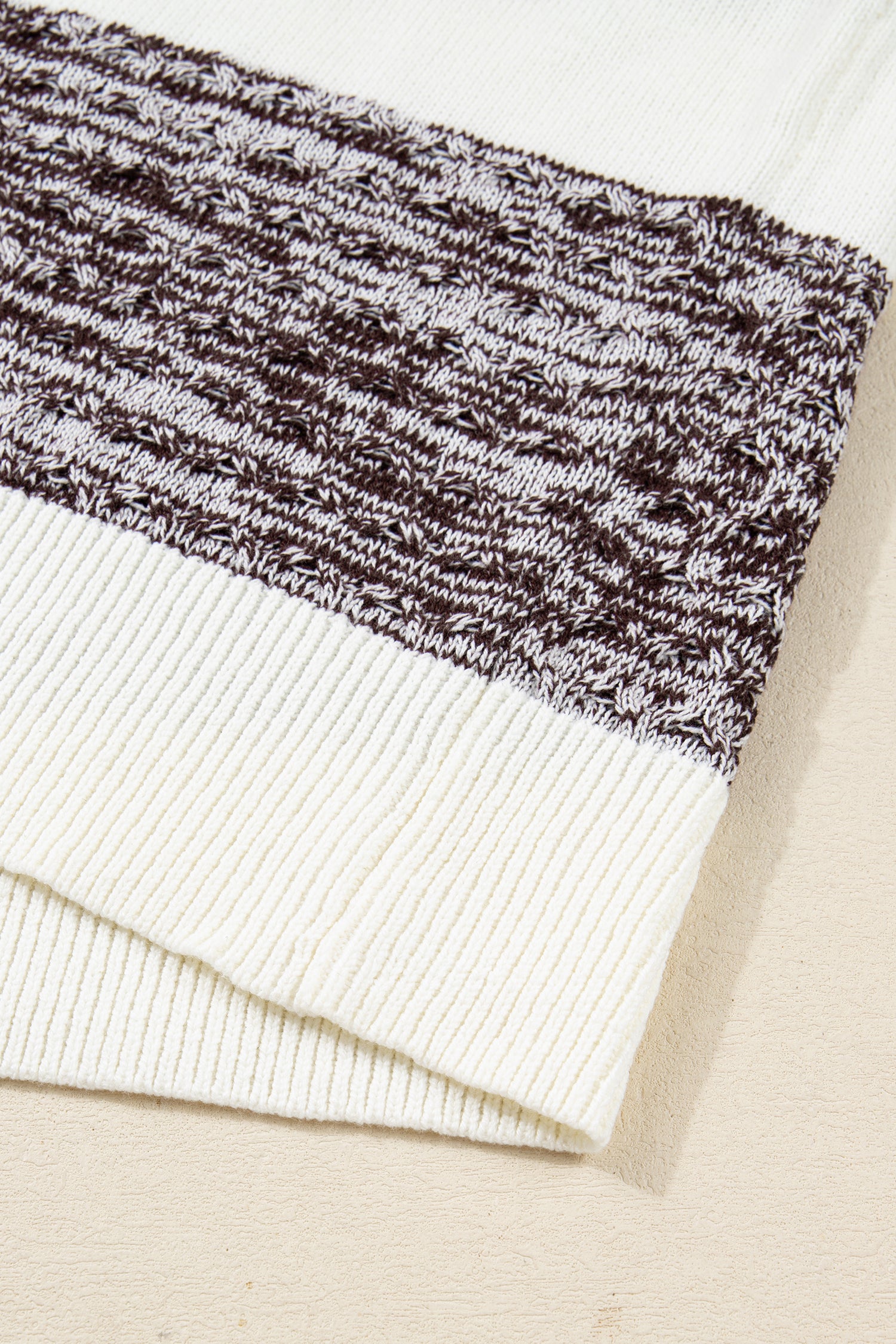 Green Mixed Texture Knit Striped Color Block Loose Sweater
