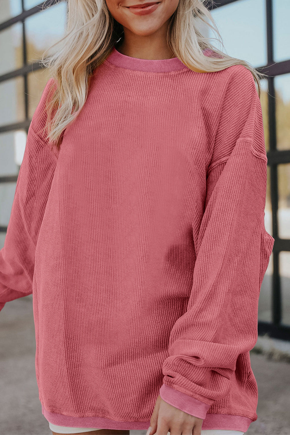 Grass Green Ribbed Corded Oversized Sweatshirt