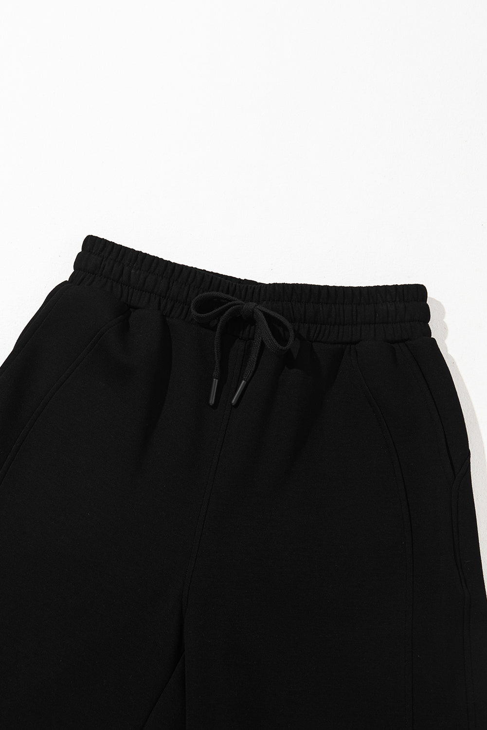 Black Scuba Drawstring Elastic Waistband Solid Color Sweatpants
