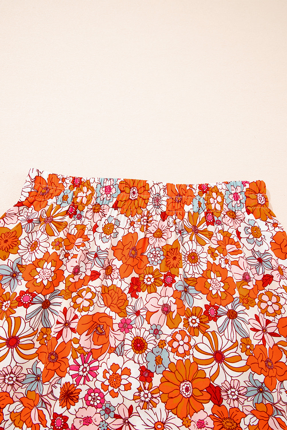 Orange Bohemian Floral Print Tiered Maxi Skirt with Split