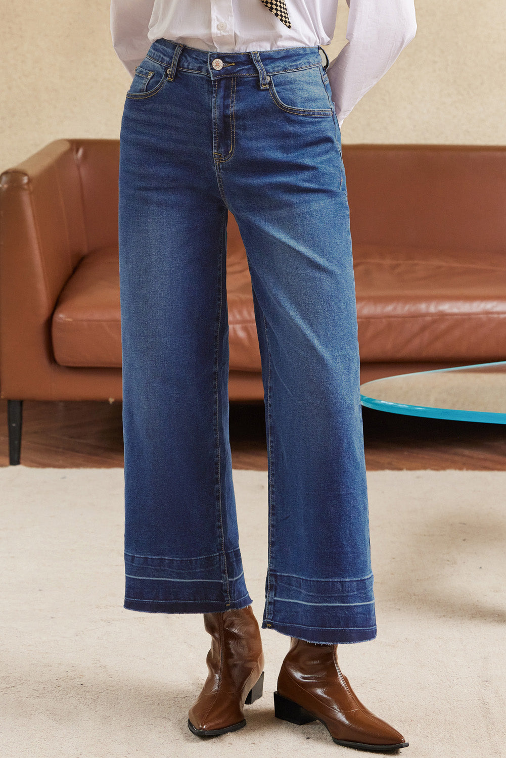 Gray Raw Hem Straight Leg Loose High Waist Jeans
