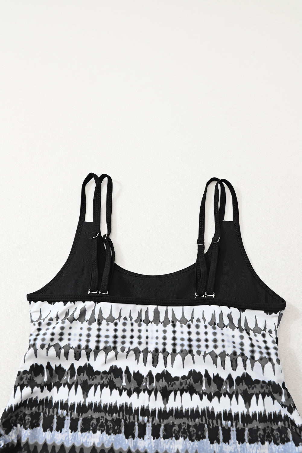 Black Printed Double Straps Printed Tankini Top with Shorts 2pcs Swimsuit