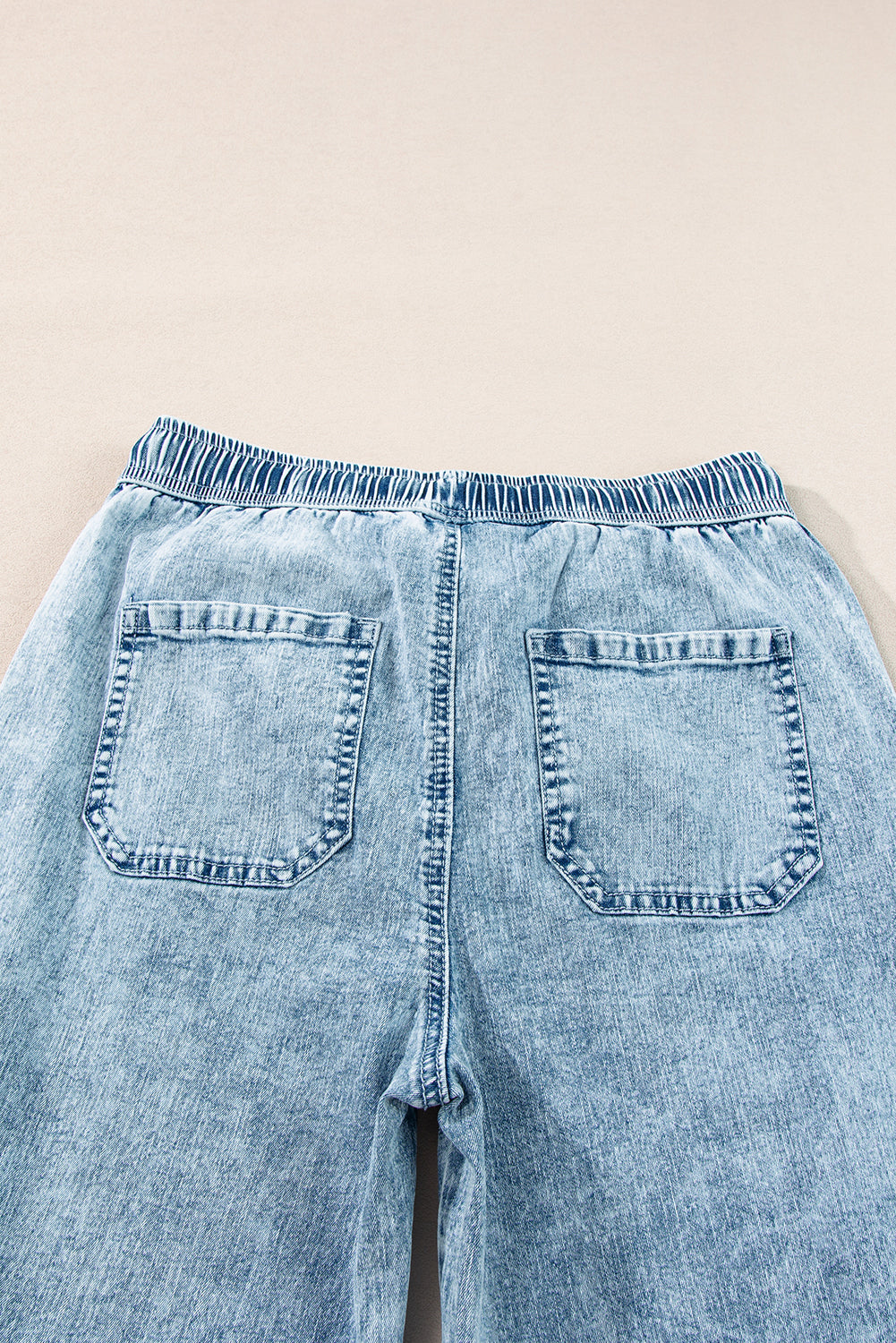 Myosotis Mineral Wash Drawstring Elastic Waistband Loose Straight Denim Pants
