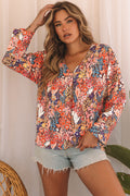 Multicolor Boho Floral Long Sleeve V-Neck Blouse