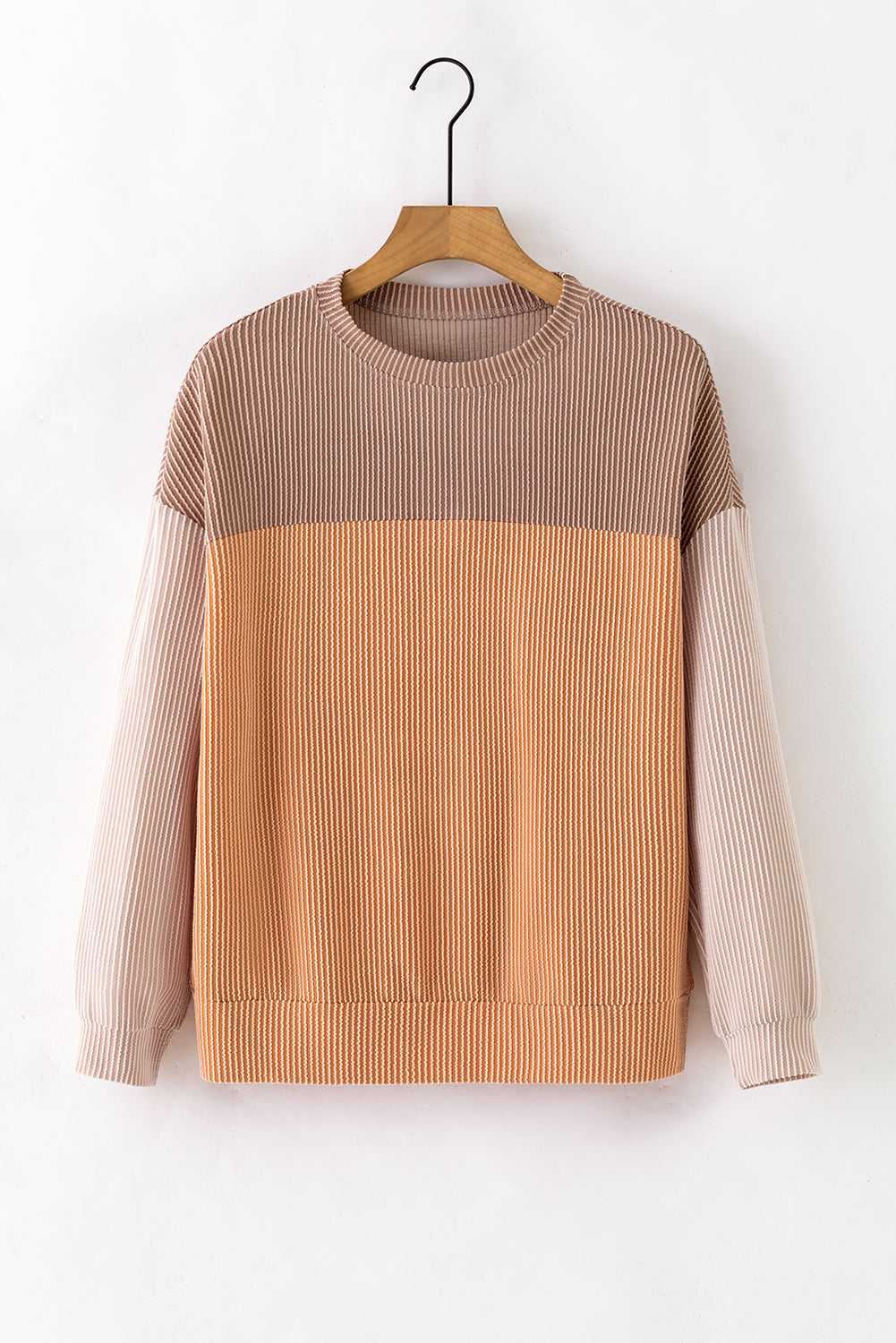 Pale Chestnut Color Block Corded Long Sleeve Top