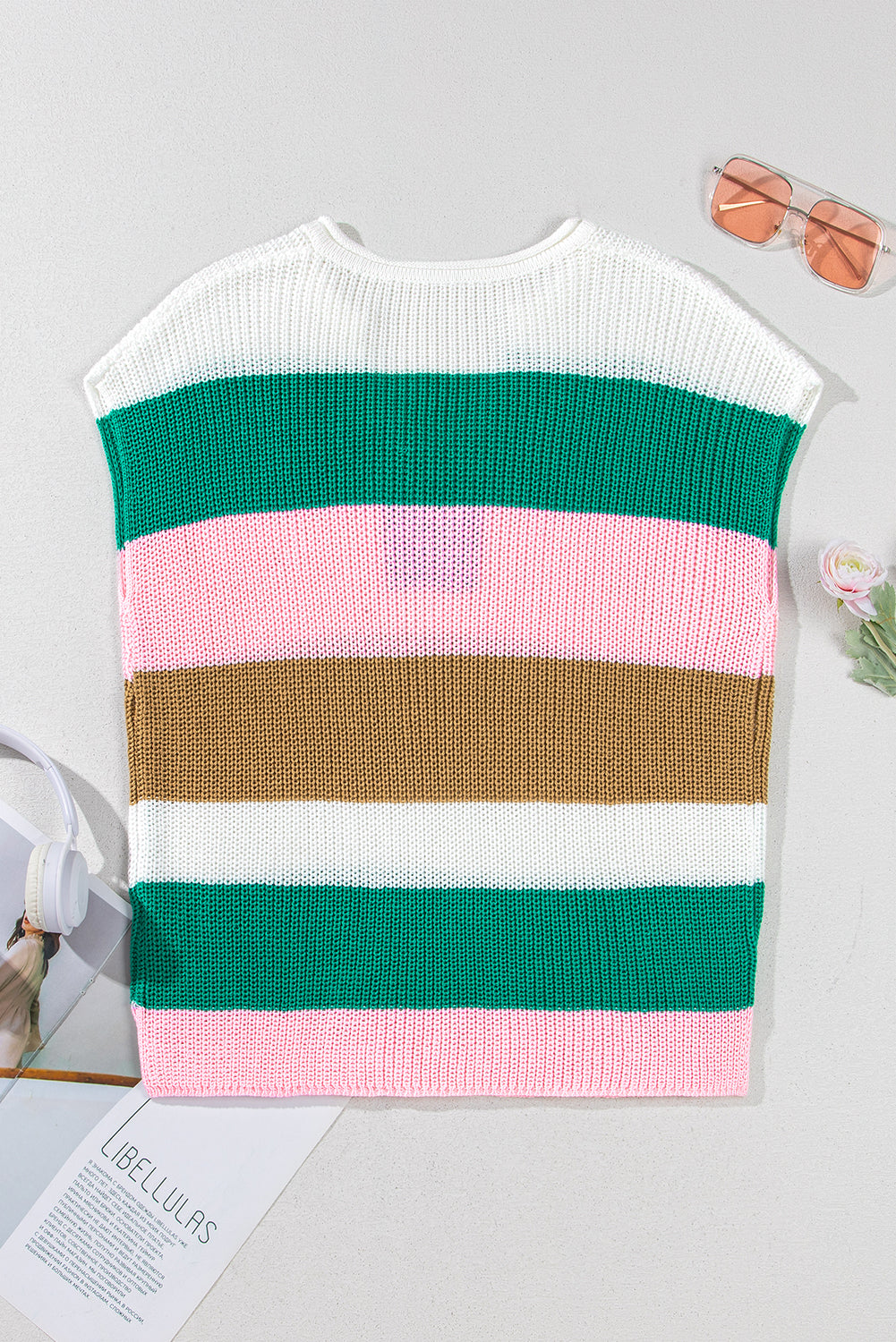 Pink Color Block Notch V Neck Sweater T Shirt