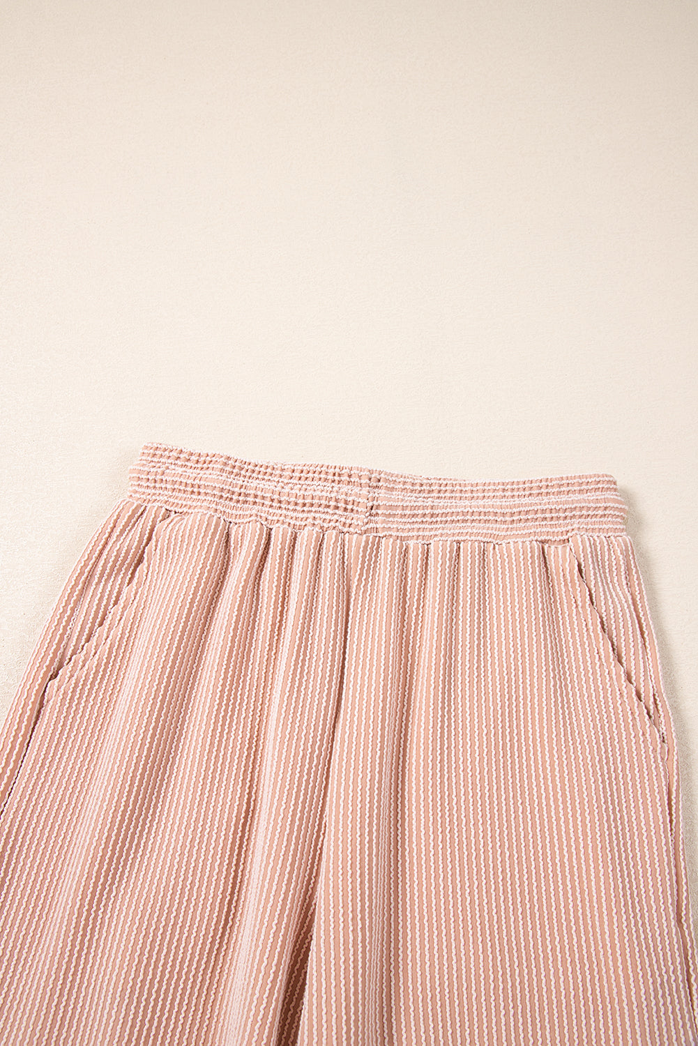 Blue Solid Corded Knit Short Sleeve T Shirt and Wide Leg Pants Set
