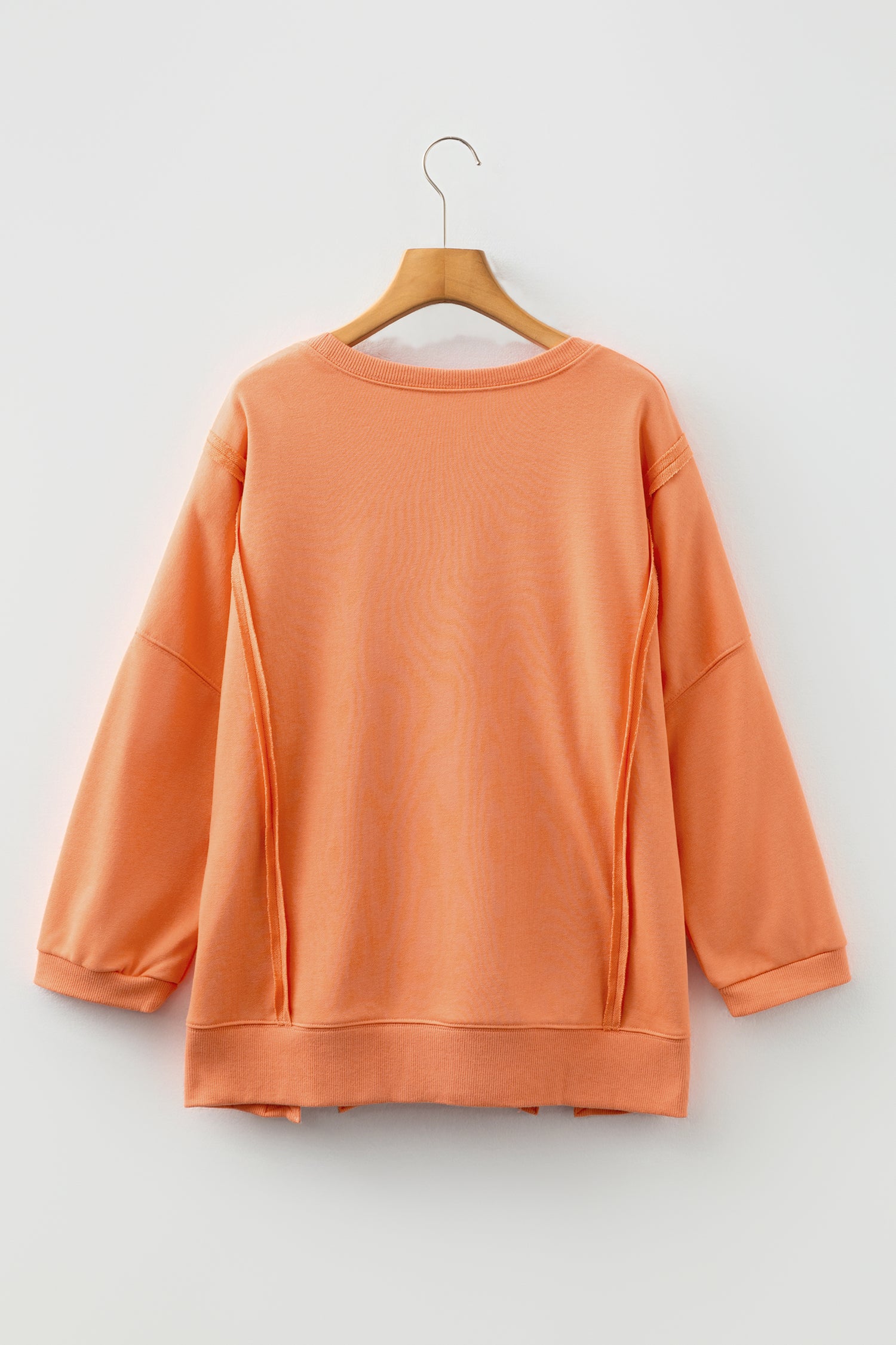 Beige Plus Size Raw Seam Detail Floral Bow Patched Baggy Pullover