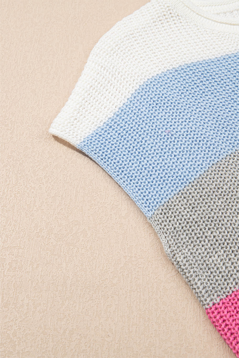 Pink Color Block Notch V Neck Sweater T Shirt