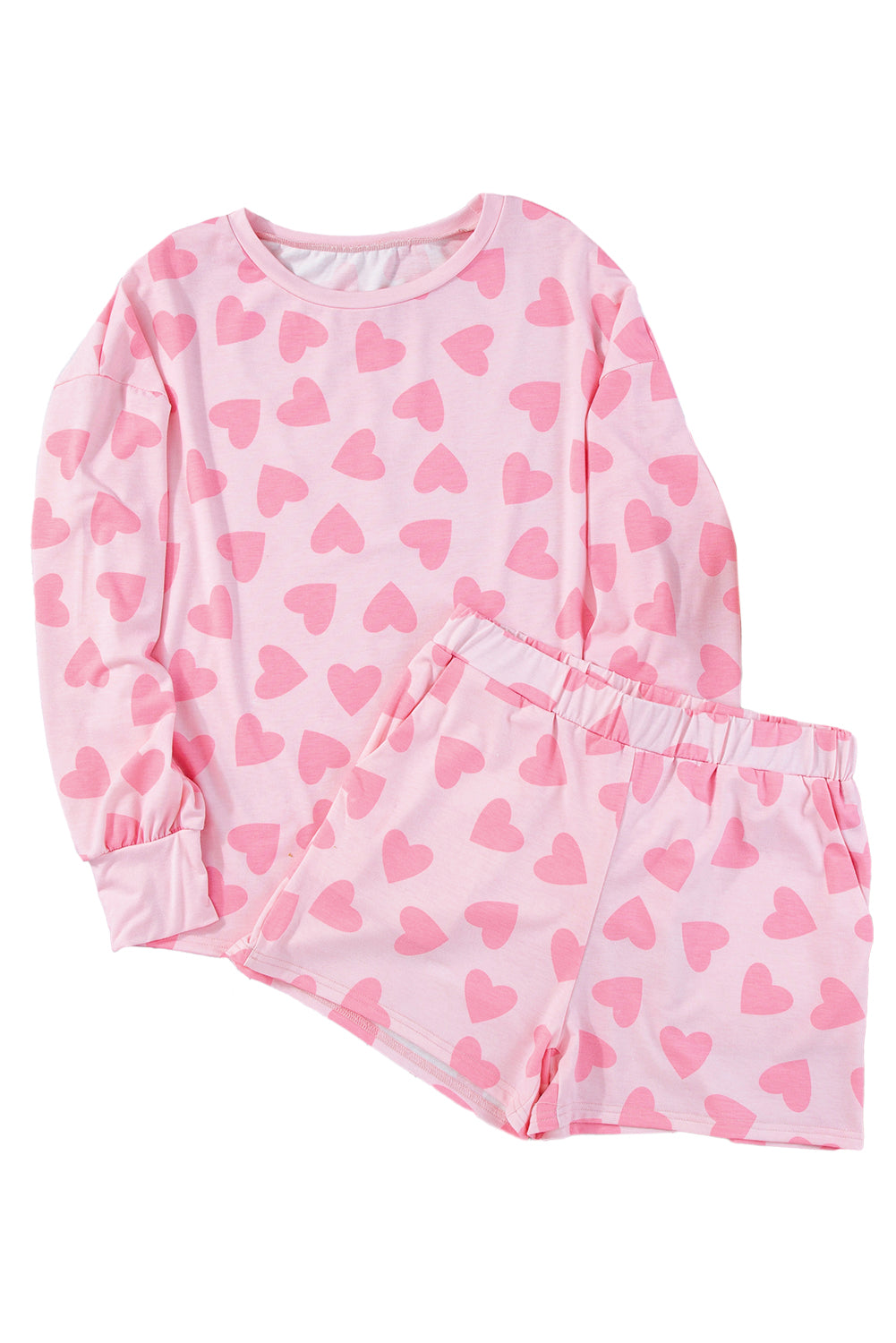 Black Valentine Heart Shape Print Long Sleeve Top Shorts Lounge Set