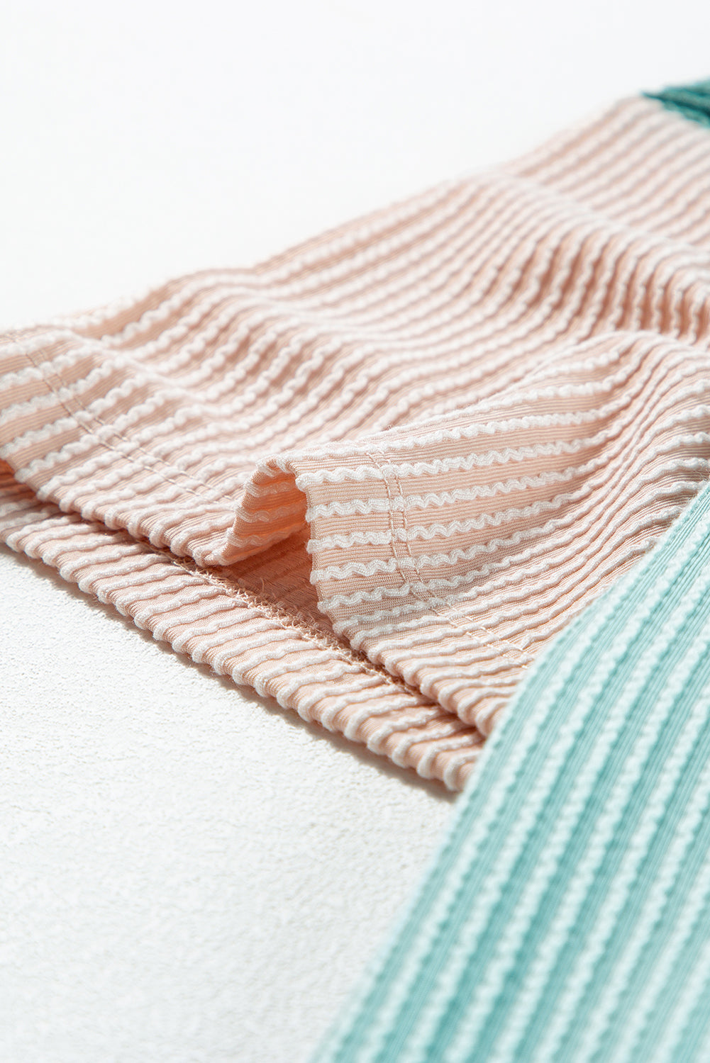 Pink Color Block Ribbed Side Slits Half Sleeve Top