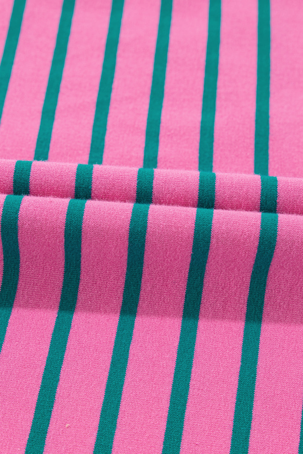 Pink Stripe Collared V Neck Puff Sleeve T Shirt Dress