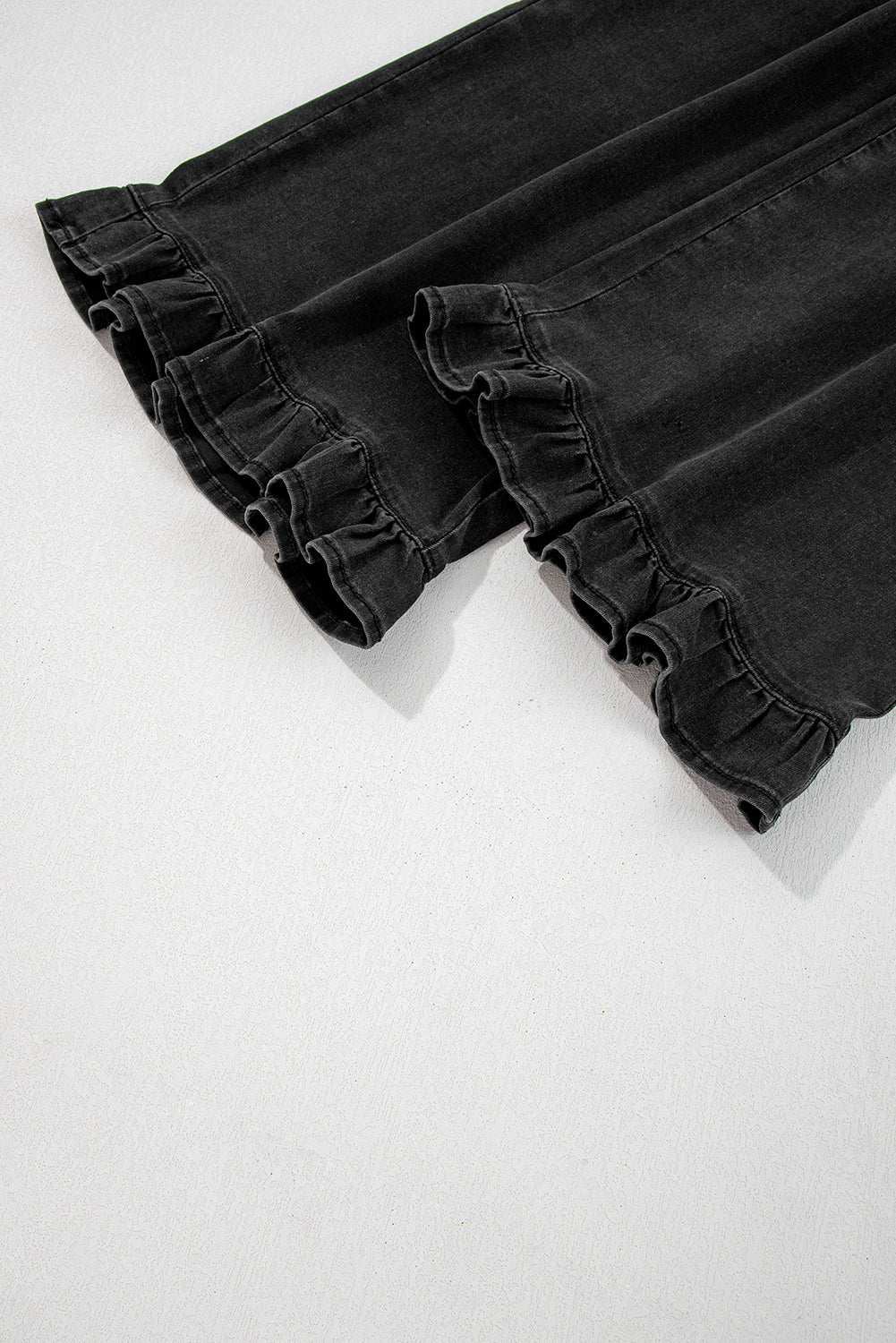 Black Plus Size Elastic Waist Ruffled Wide Leg Denim Pants