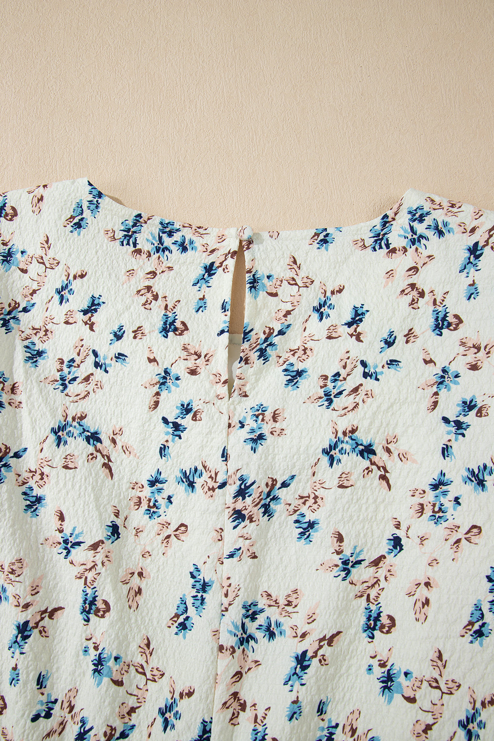 Beige Floral Puff Short Sleeve Empire Waist Mini Dress