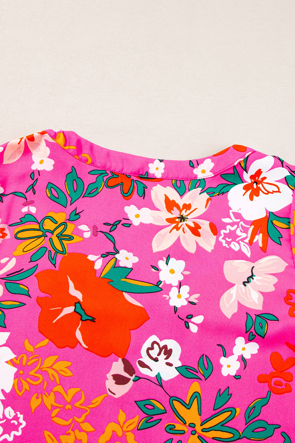 Pink Floral Short Sleeve Smocked Blouse