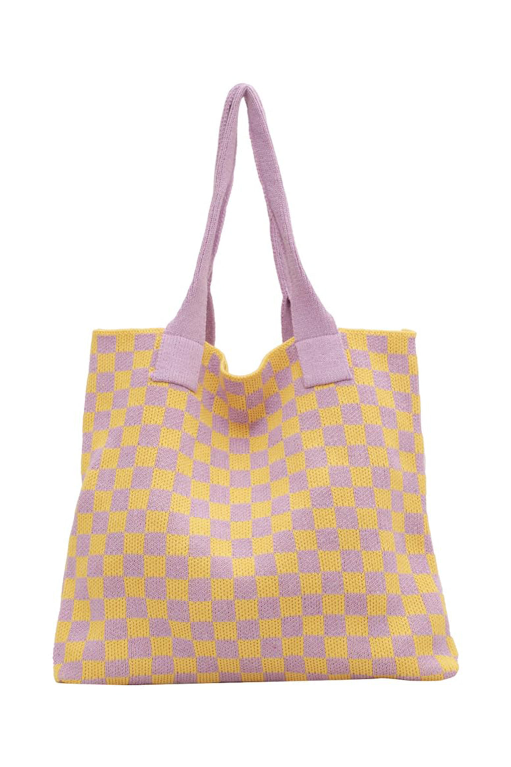 Color black Checkered Knit Eco-Friendly Tote Bag