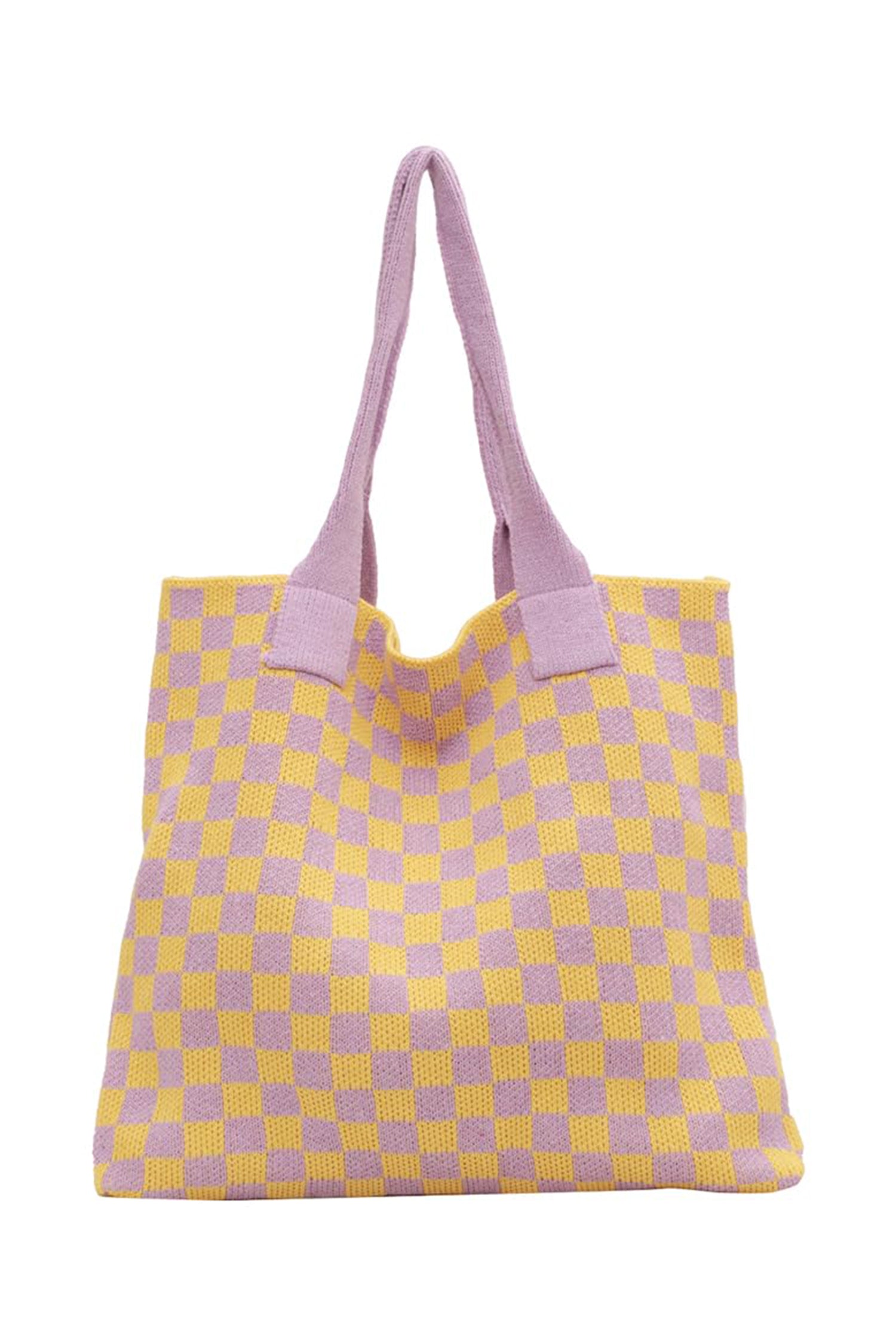 Color black Checkered Knit Eco-Friendly Tote Bag