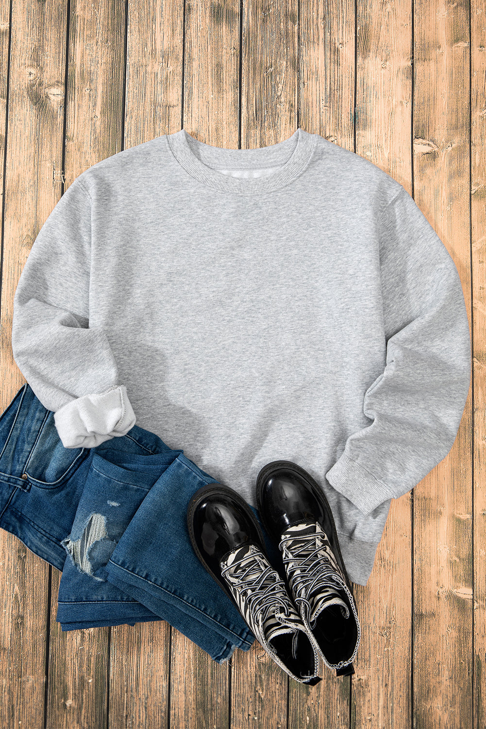 Russet Orange Solid Fleece Lined Drop Shoulder Terry Sweatshirt
