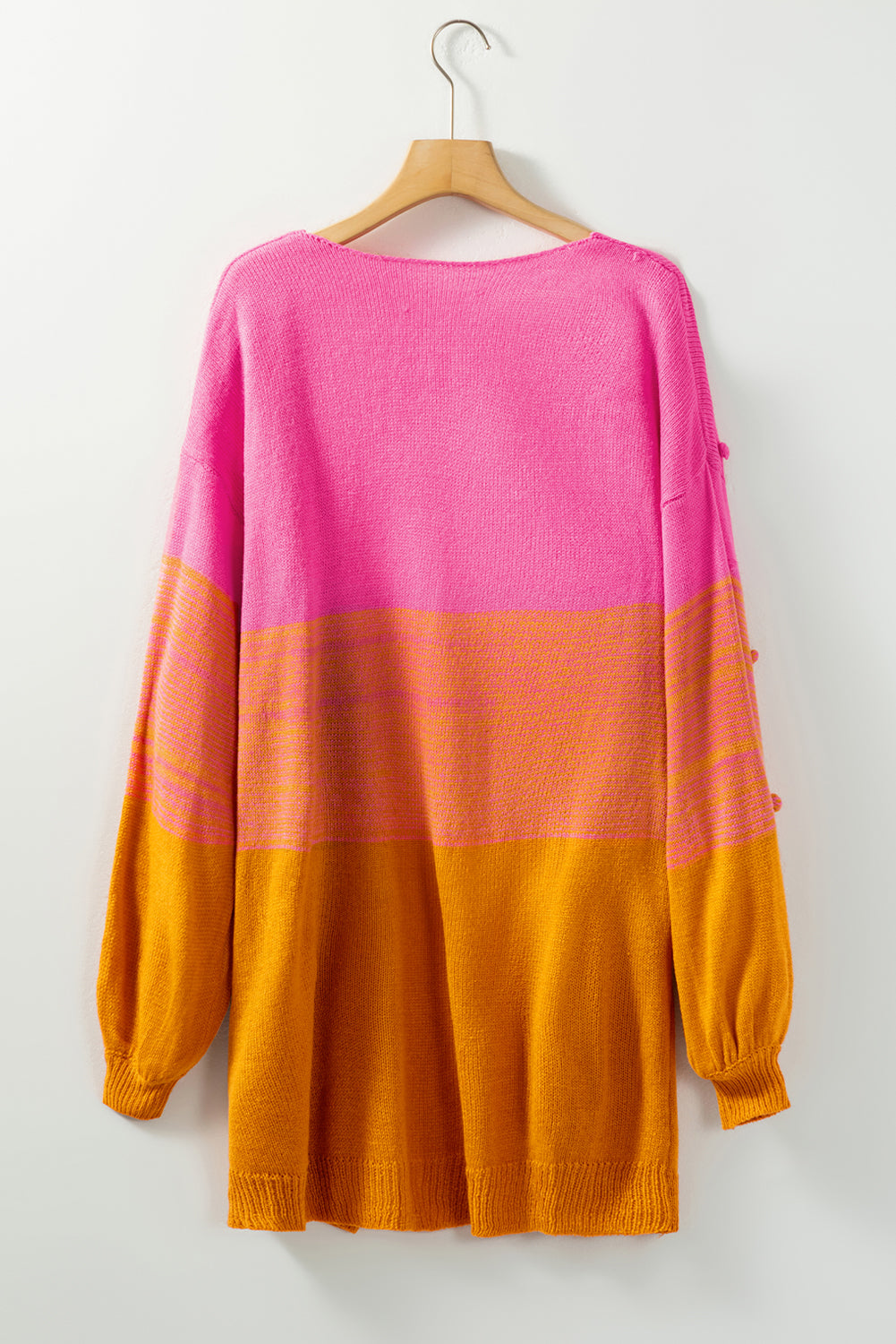Multicolor Pompom Color Block Open Front Cardigan