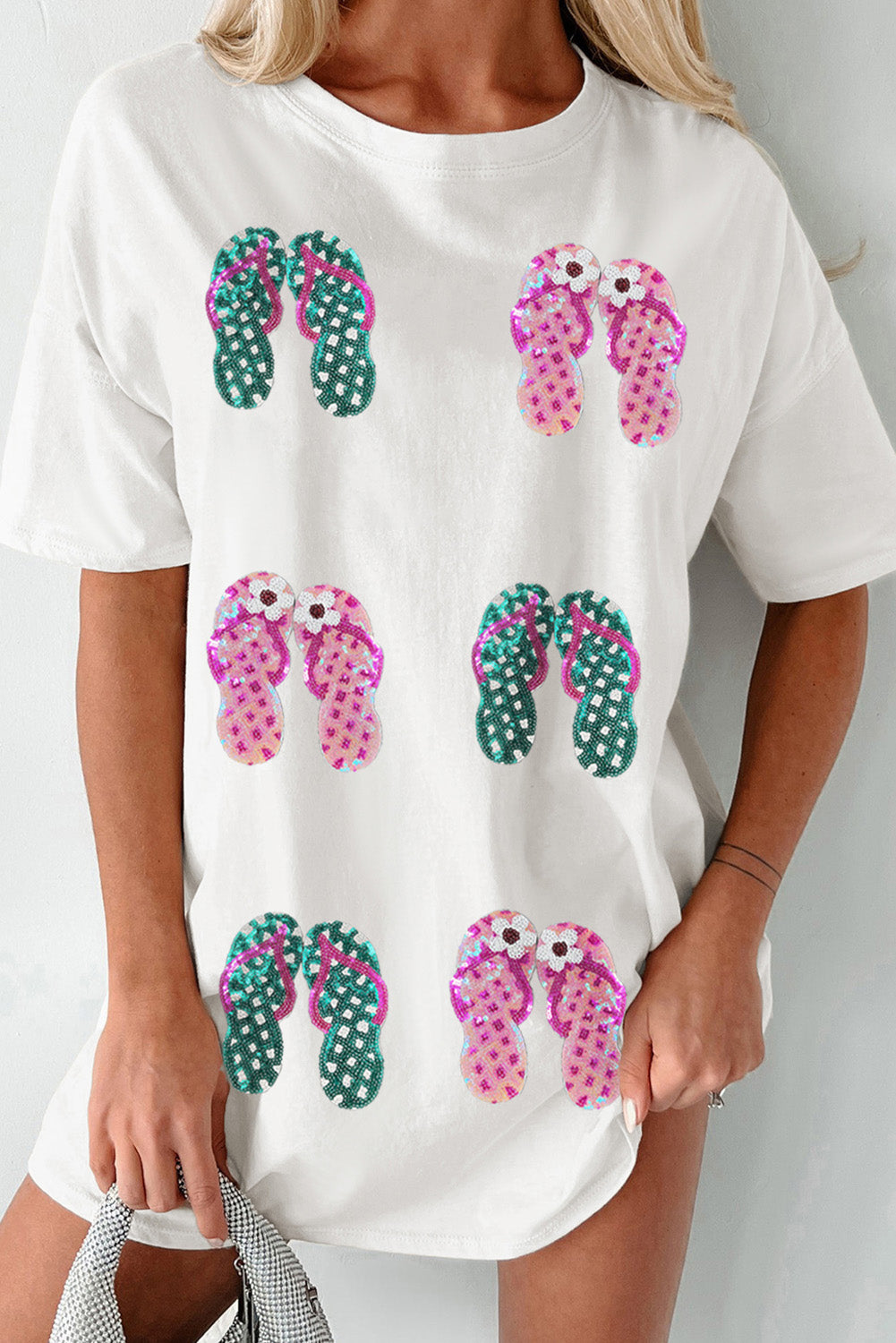 White SUMMER FOREVER Flower Graphic T Shirt