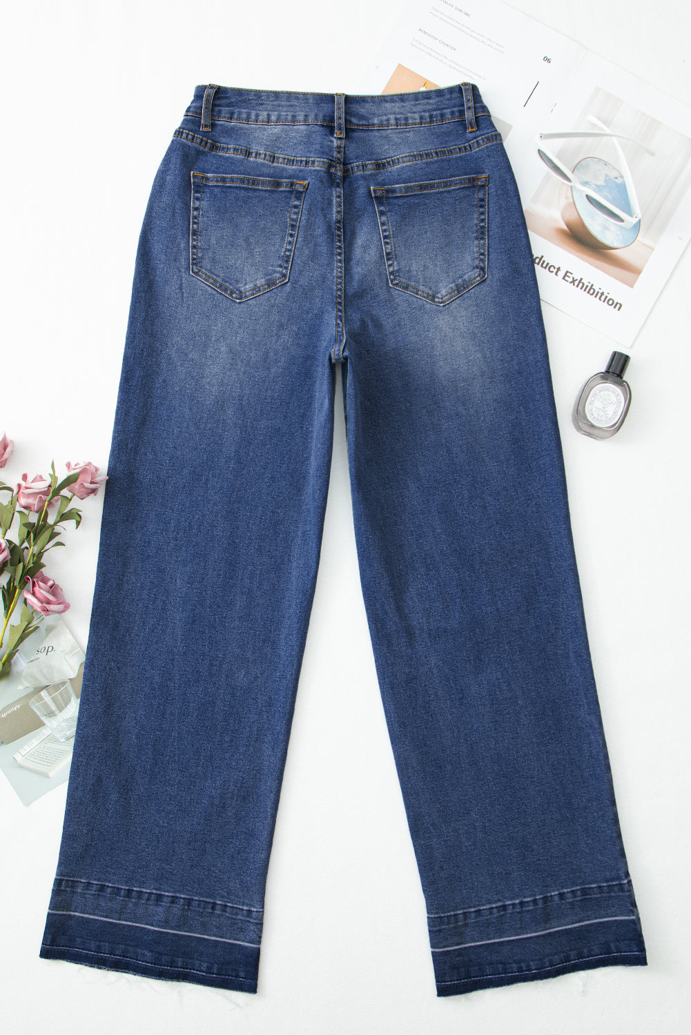 Real Teal Raw Hem Unique Cuffs Straight High Rise Loose Jeans