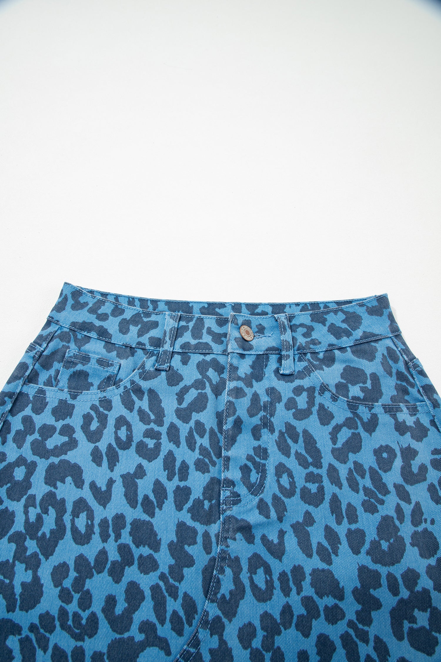 Brown Leopard Denim Frayed Split Denim Midi Skirt