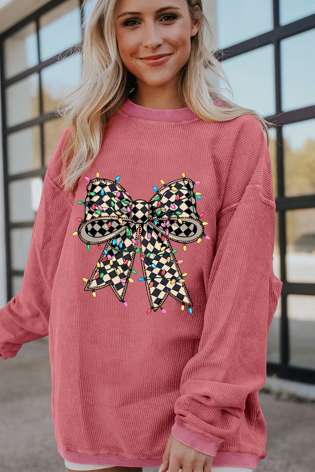 Grass Green Ribbed Corded Oversized Sweatshirt
