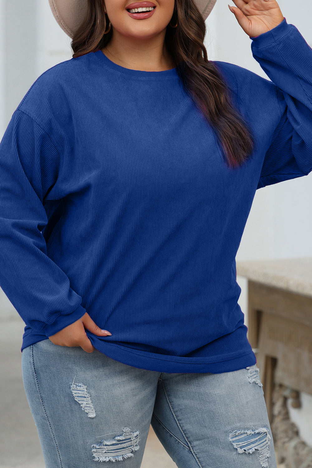 Grass Green Ribbed Corded Oversized Sweatshirt