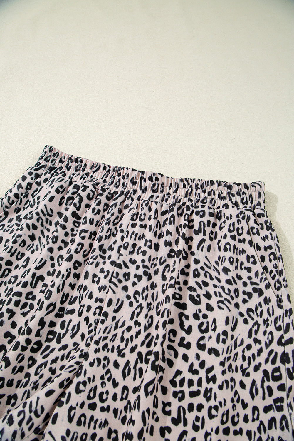 Brown Leopard Half Zipper Collared Ruffled Sleeve Top and Short Set