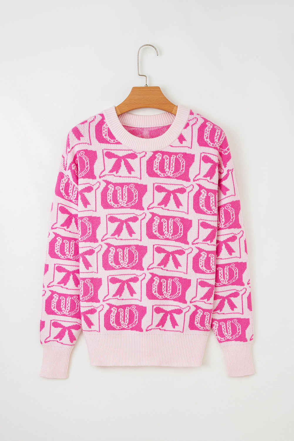 Brown Bows & Horseshoes Pattern Western Fashion Print Sweater
