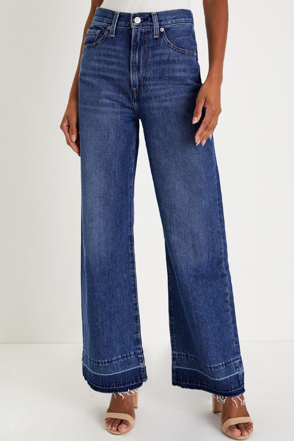 Real Teal Raw Hem Unique Cuffs Straight High Rise Loose Jeans