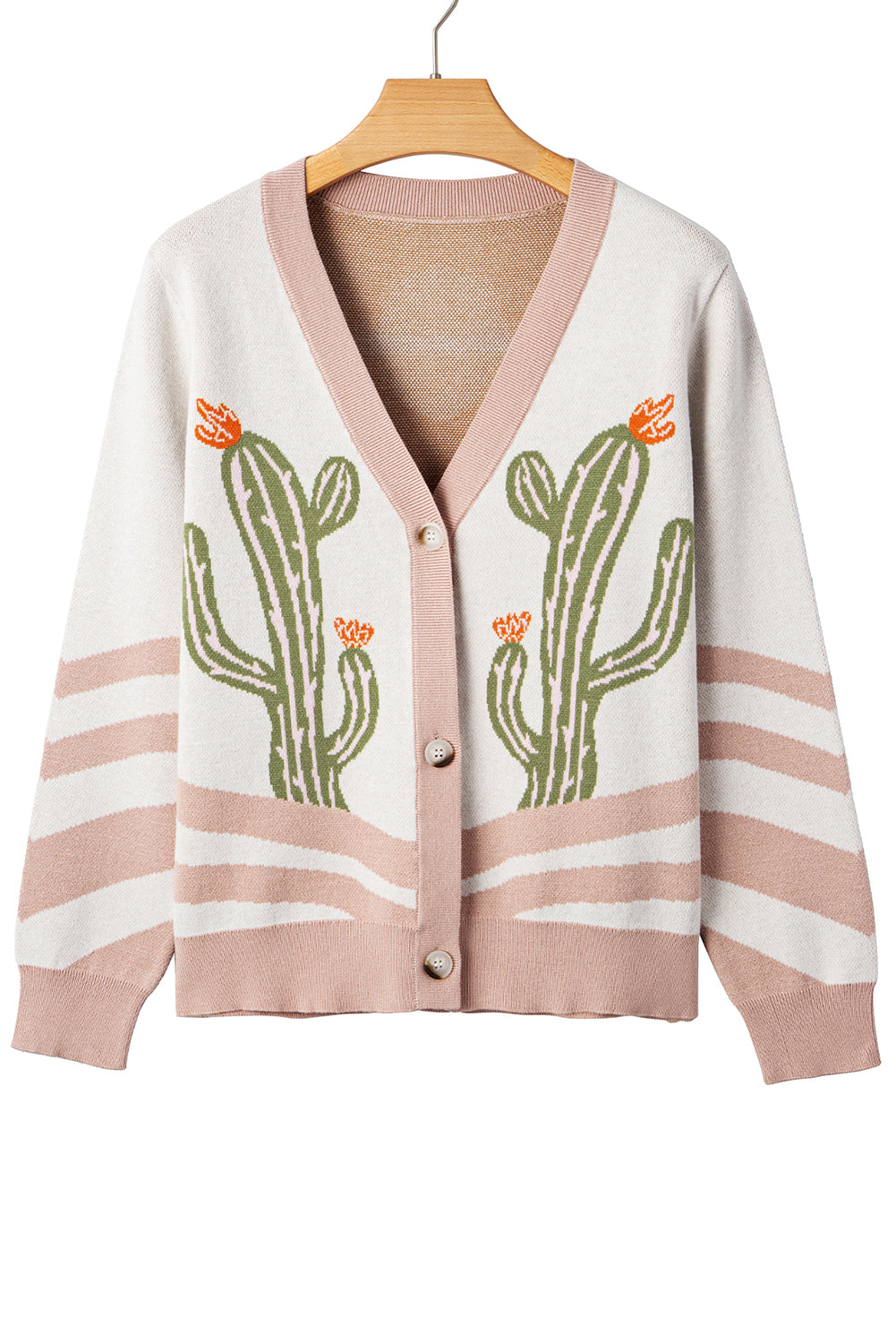 Apricot Western Desert Cactus Print Plus Size Button Cardigan Sweater