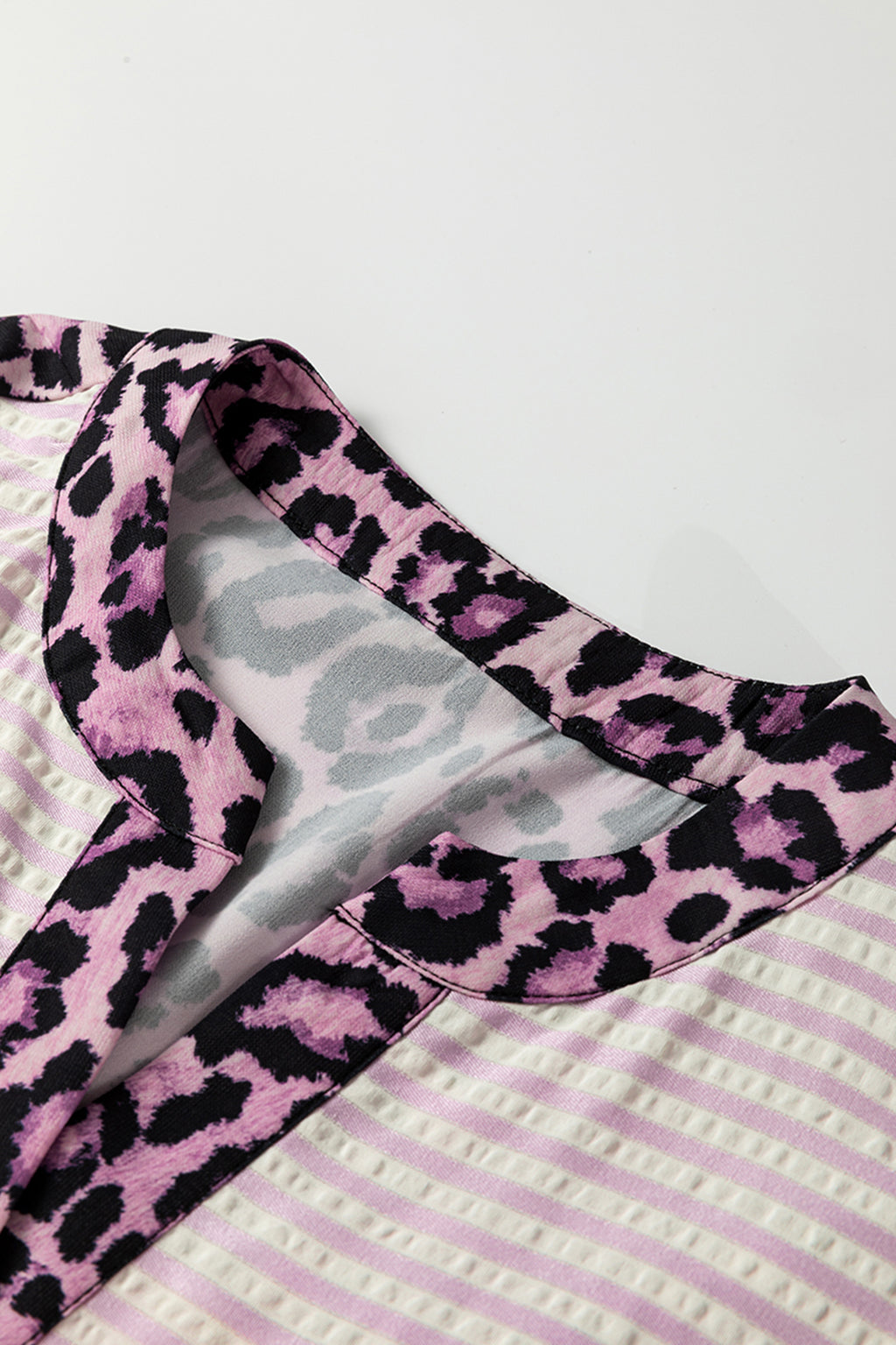 Brown Stripe Leopard Patchwork Long Sleeve Shirt