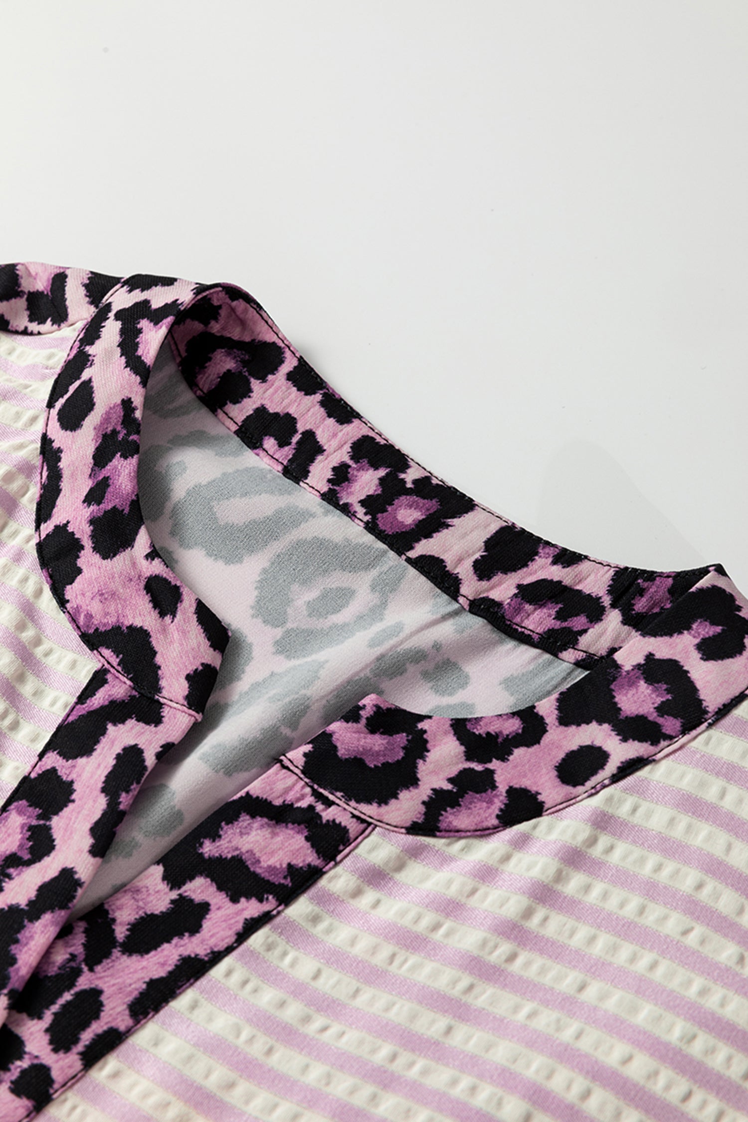 Brown Stripe Leopard Patchwork Long Sleeve Shirt
