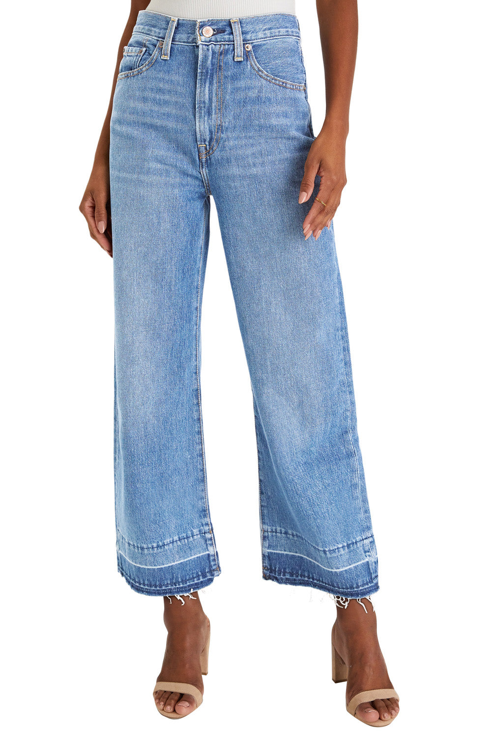 Gray Raw Hem Straight Leg Loose High Waist Jeans