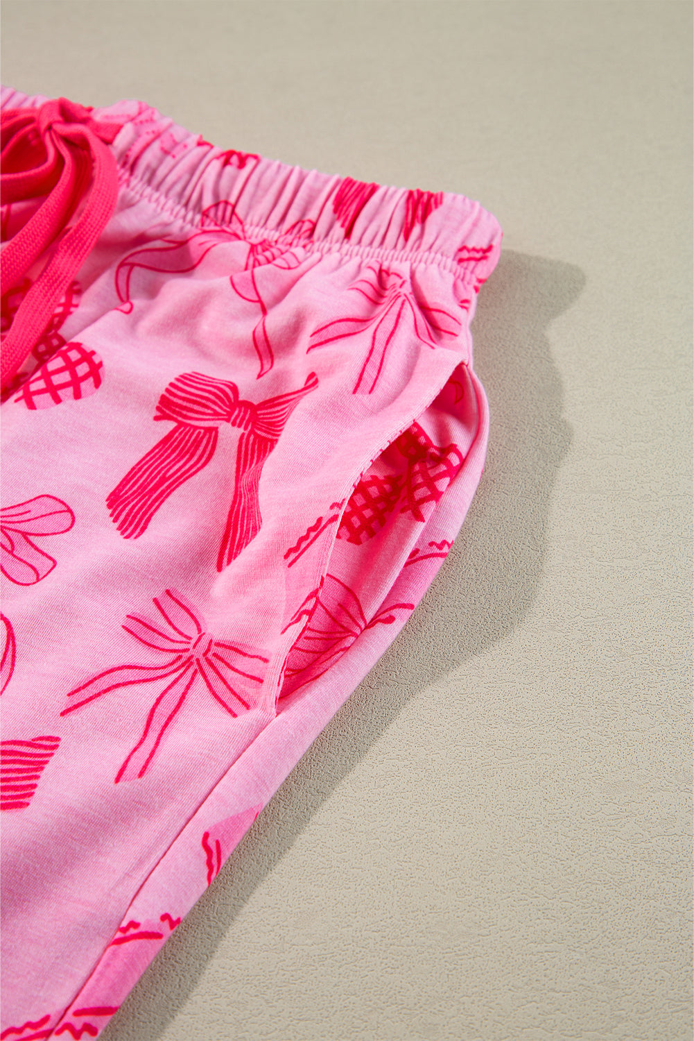 Pink Bow Print Half Sleeve Shirt and Shorts Pajamas Set