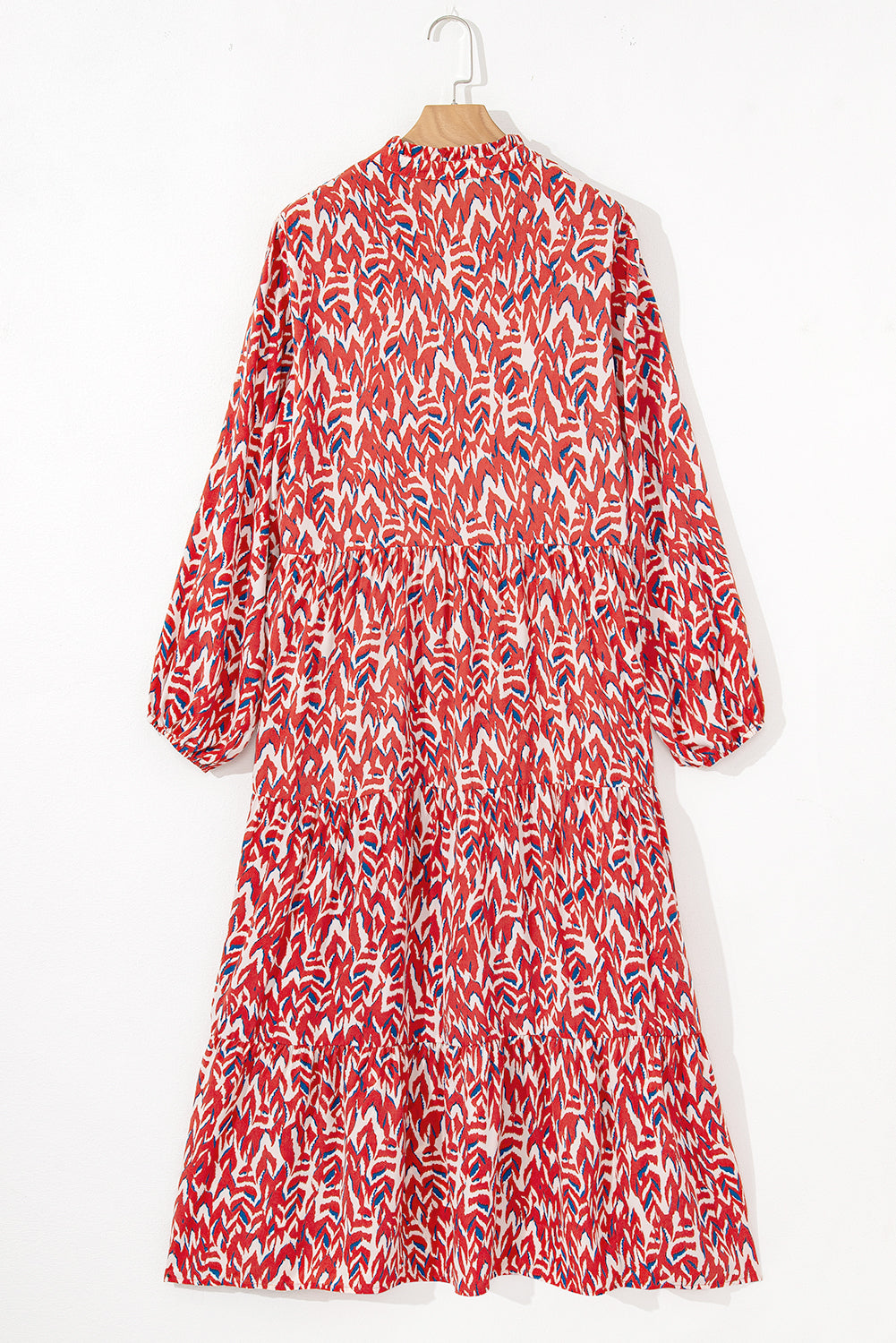 Orange Abstract Print V Neck Pleated High Waist Midi Dress