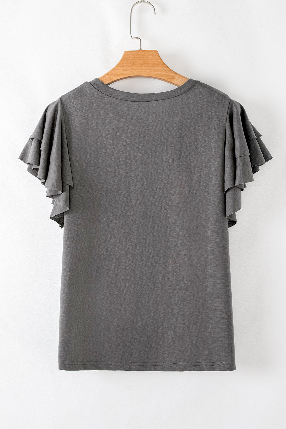Dark Grey Sequin Turquoise Pattern Ruffle Sleeve Cowgirl Tee