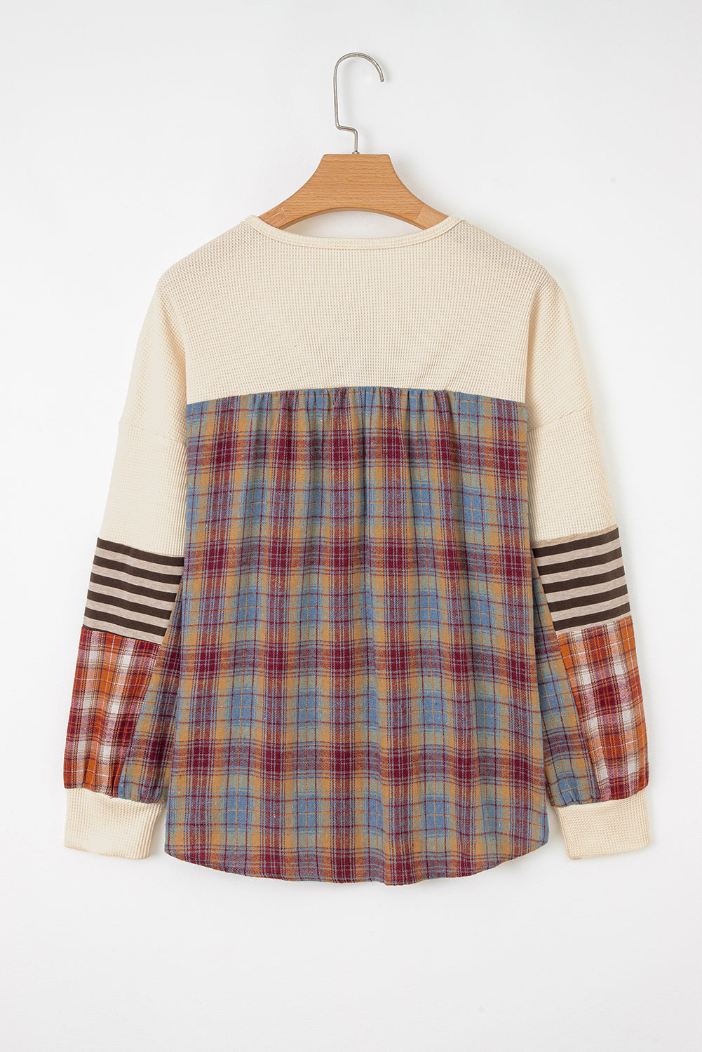 Parchment Plus Size Waffle Colorblock Striped Plaid Patchwork Half Button Pullover