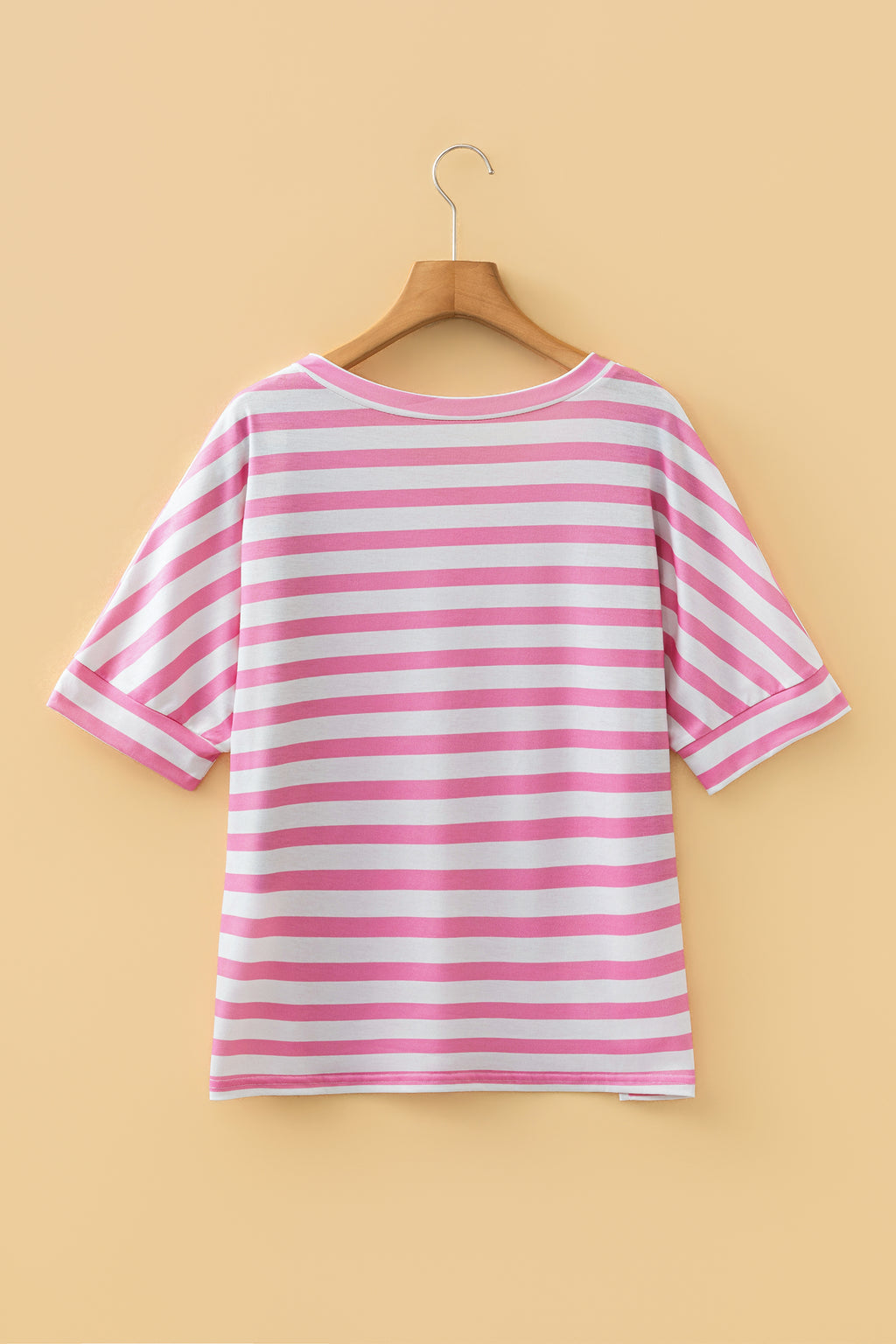 Sky Blue Stripe V Neck Patched Pocket Casual T Shirt